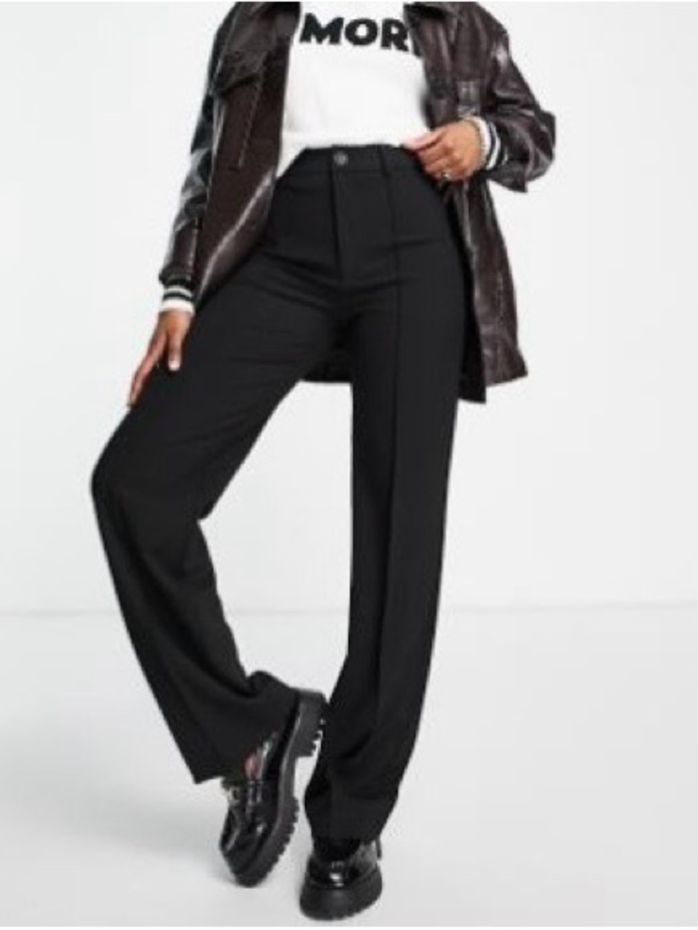 Pull&Bear Black High-Rise Straight Leg Pants for Women
